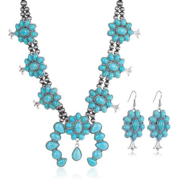 Jewelry - Women's Turquoise 3 Couture Jewelry Set Cowgirl Vintage Western Necklace Earring